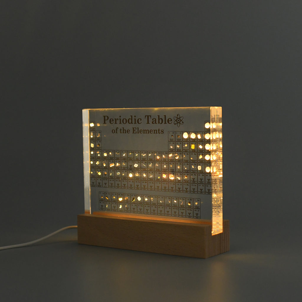 LED periodic table of elements light on side shot with cable
