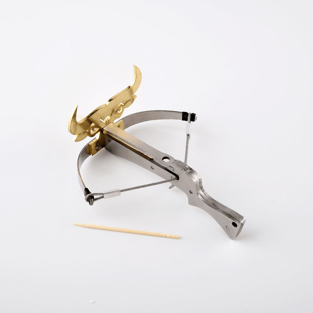 silver and gold toro bull metal crossbow