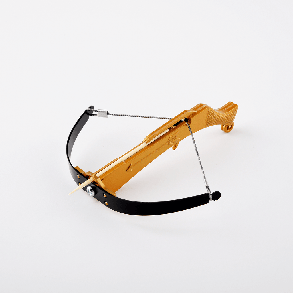 mini gold plated bowman crossbow loaded with toothpick 