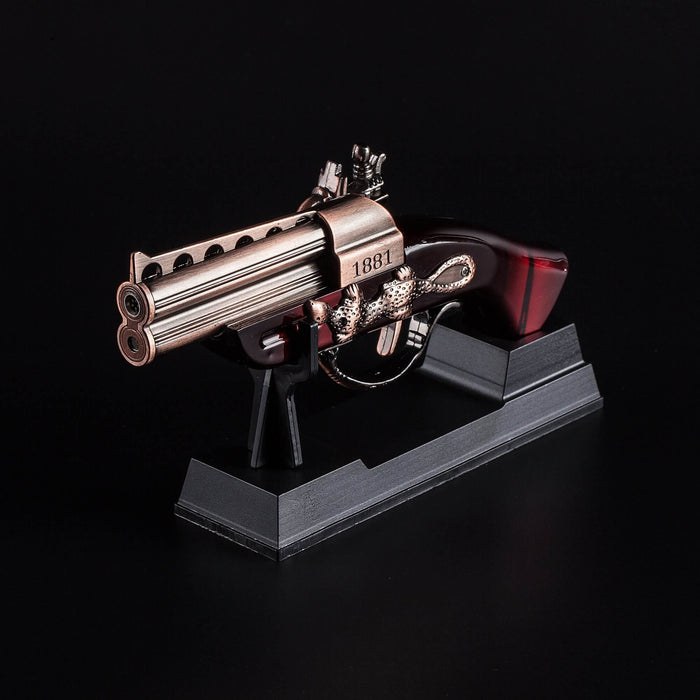 Copper plated Classico butane gun lighter on a display stand